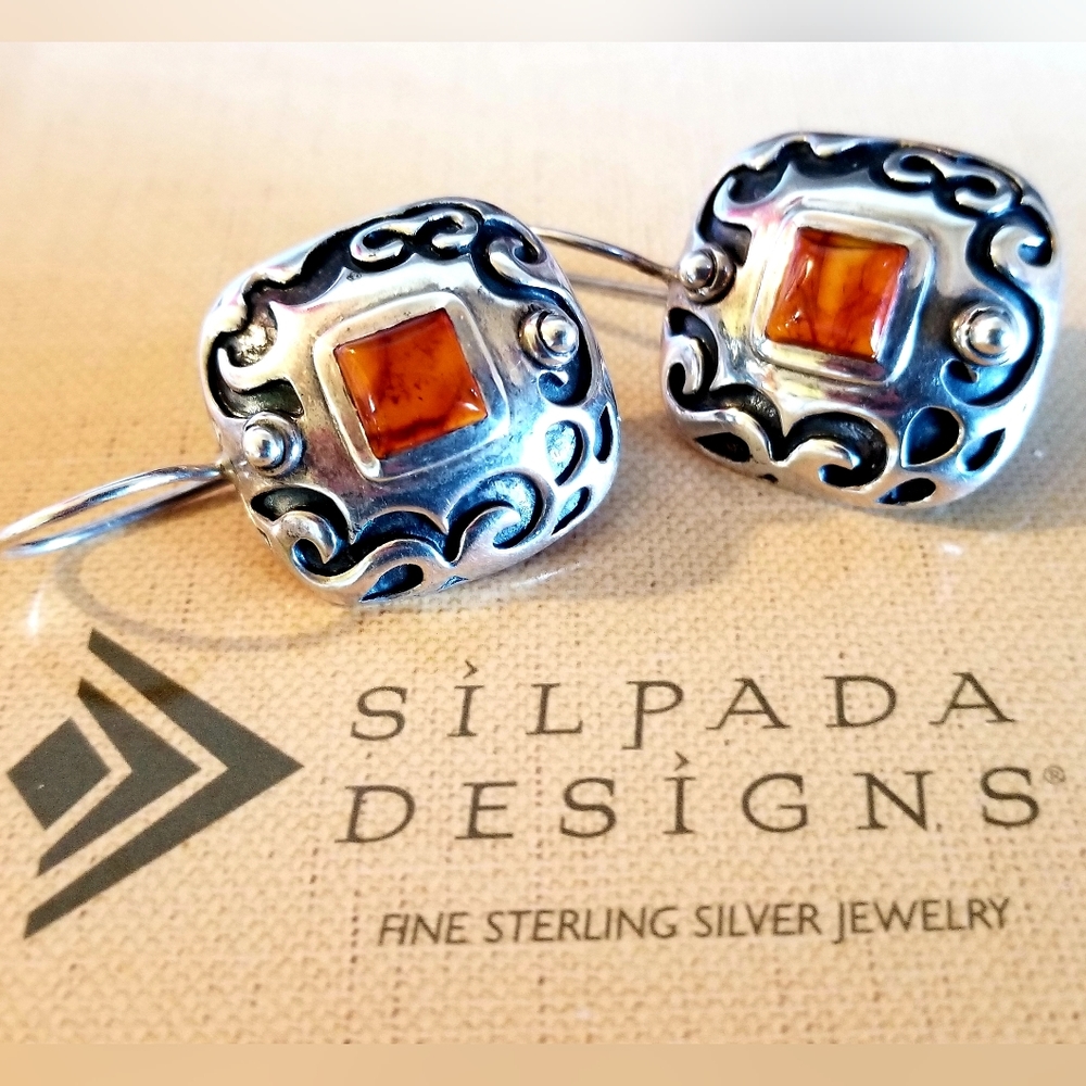 Silpada Sterling Silver & Amber Earrings